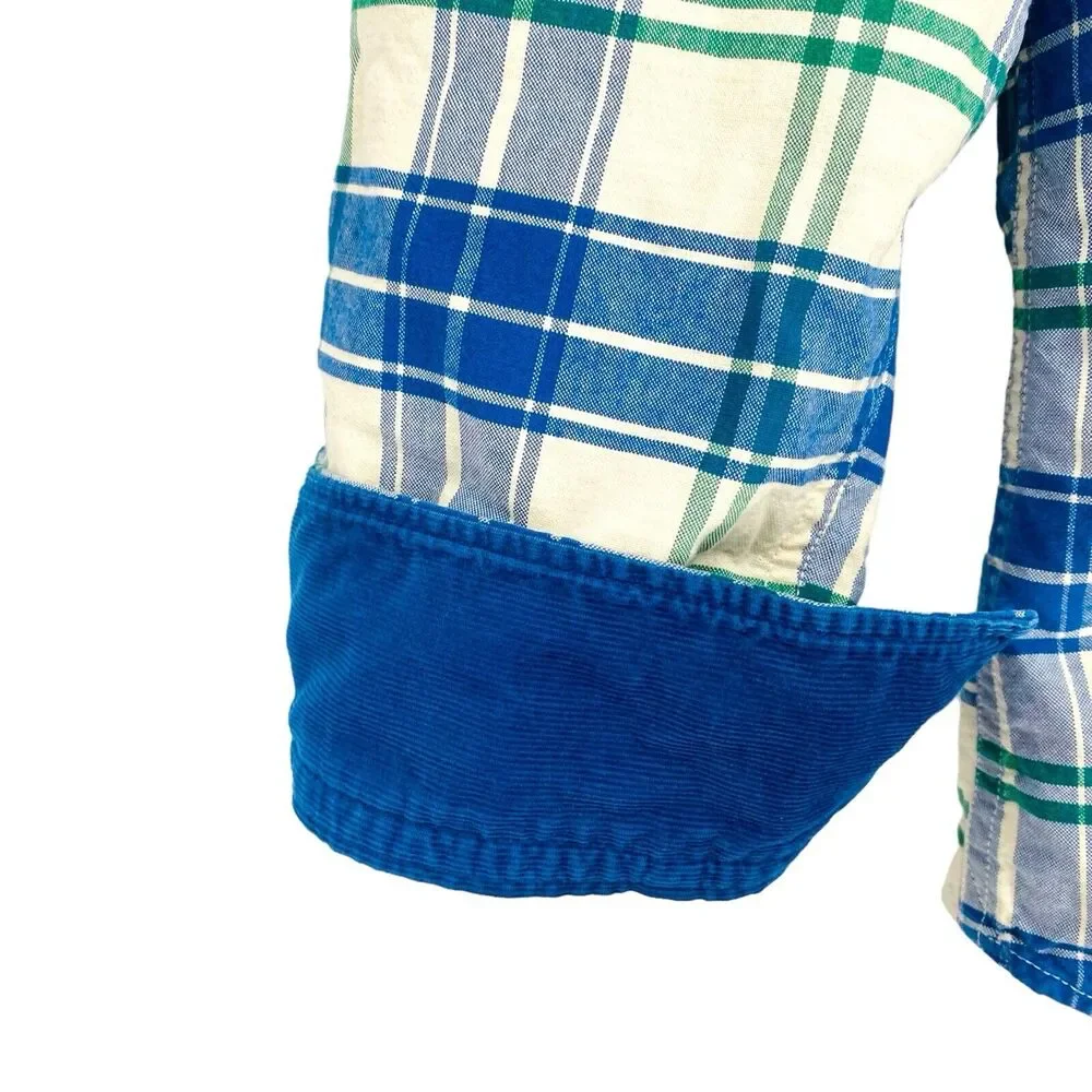 Banana Republic‎ Oxford Slim Fit Blue Green Plaid Corduroy Trim Mens Shirt M
